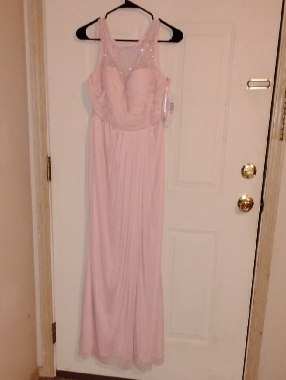 Onyx Light Pink Beaded Illusion Chiffon Maxi Dress